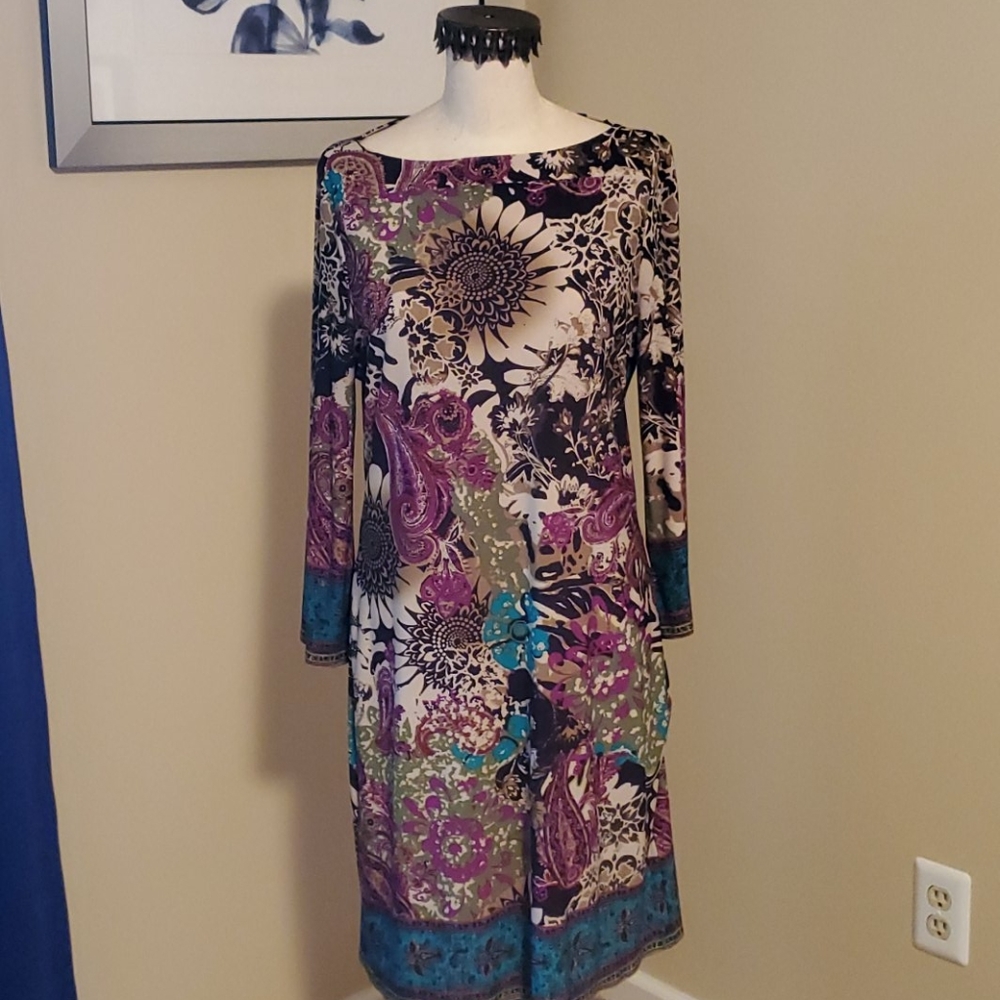 Beige floral print career dress 8
